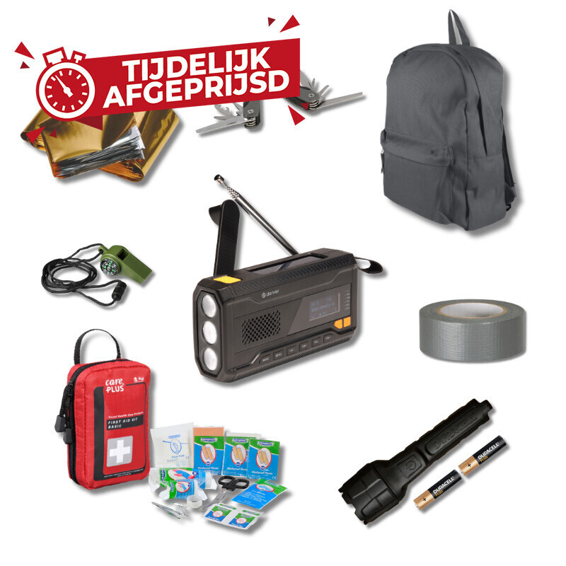 Het Essentieel Zelfvoorzienend Noodpakket bestaat uit meerdere producten om 72 uur zelfredzaam te zijn. 