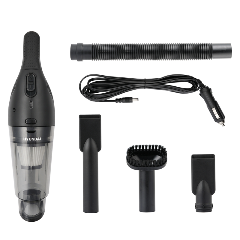 Hyundai Electronics Compacte Auto Stofzuiger met alle meegeleverde onderdelen.