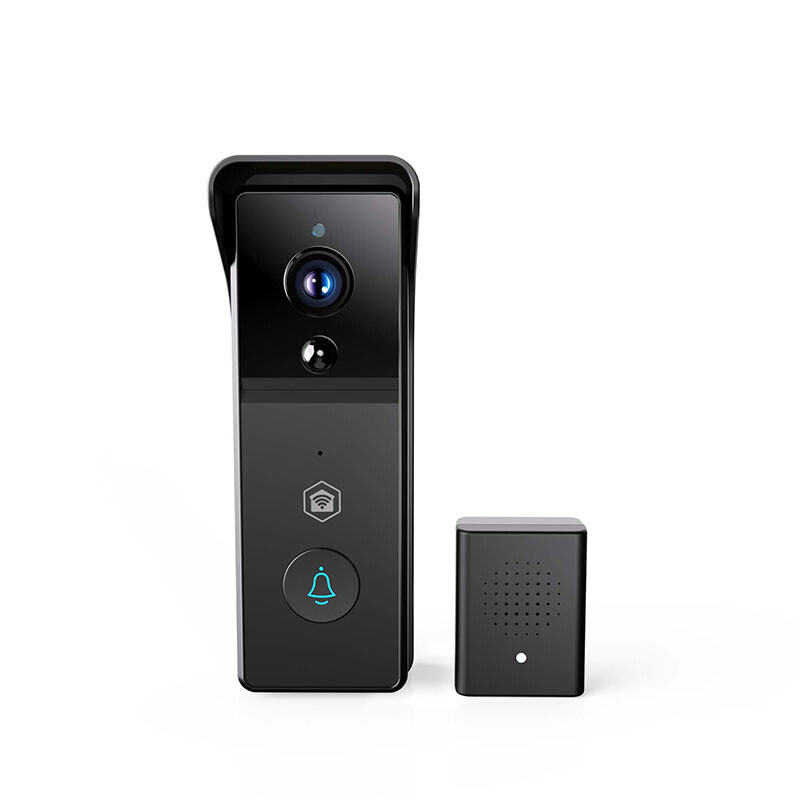 Nedis SmartLife Wi-Fi Video Deurbel met losse USB-bel weergegeven op witte achtergrond.