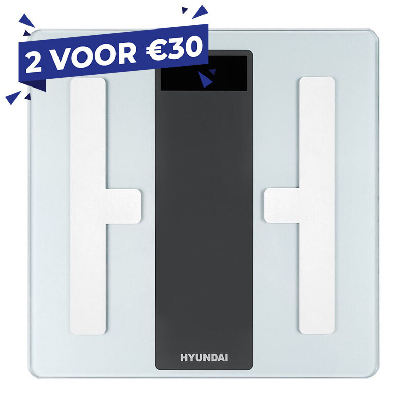 Hyundai Home personenweegschaal aanbieding 2 voor 30 euro met lichaamsanalyse.