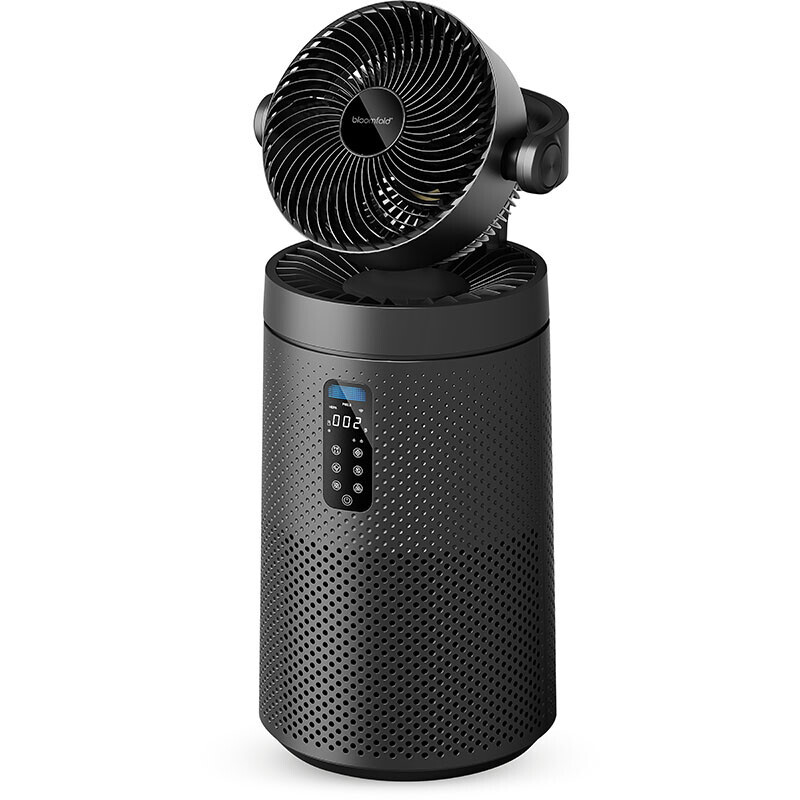 Bloomfold Cyclone luchtreiniger productfoto met ventilator en display