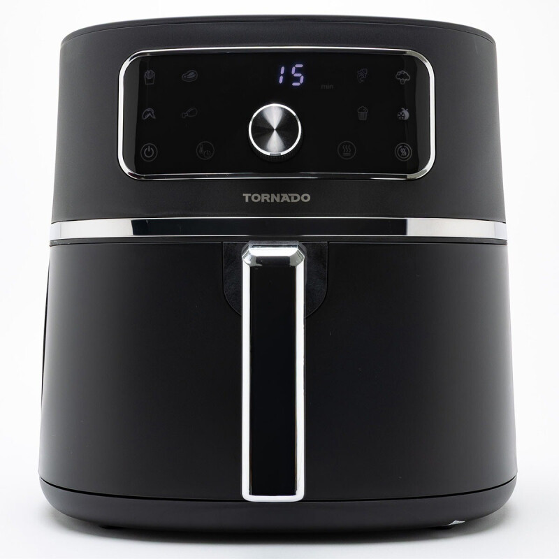Zwarte Tornado airfryer met digitaal display en draaiknop