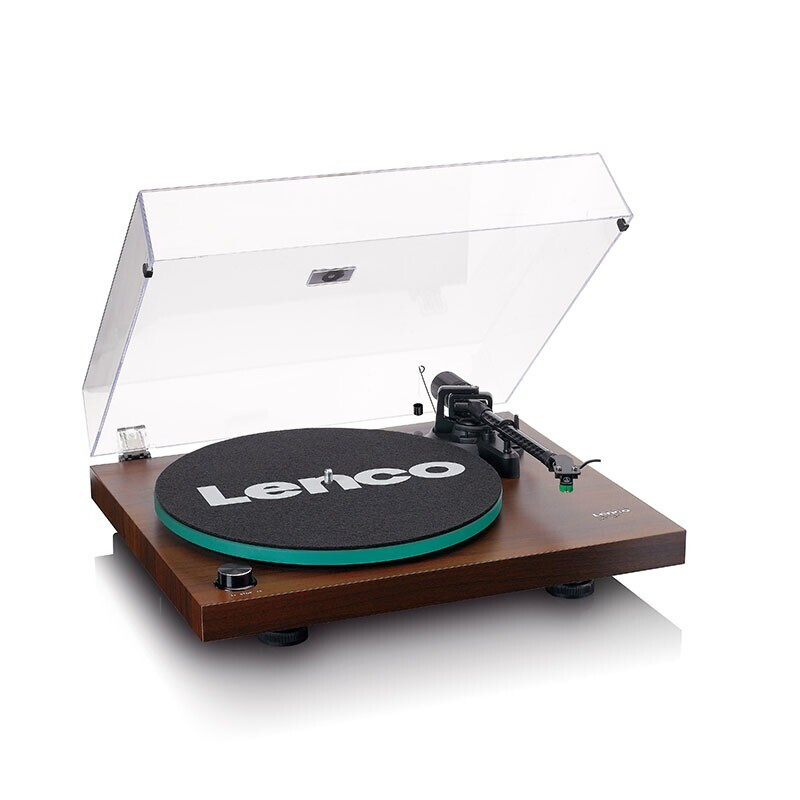 Lenco LBT-225WA platenspeler met vinylplaat en geopende stofkap