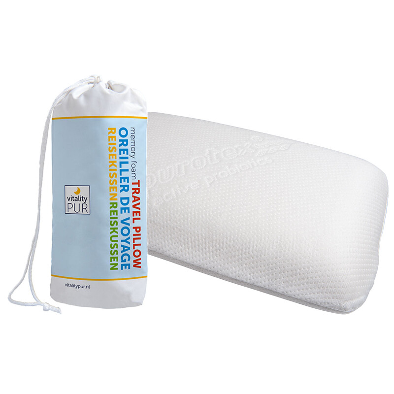 Vitality Pur wit reiskussen met compacte draagtas en antibacteriële Purotex afwerking voor onderweg.