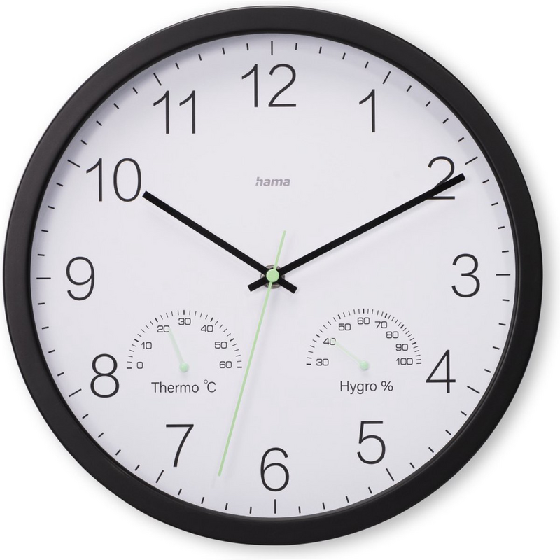 Hama Wandklok Santorini met Thermo- en Hygrometer van de voorkant.