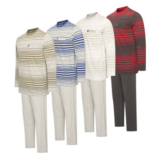 De Cappuccino Katoenen Herenpyjama Siena is verkrijgbaar in 4 verschillende kleuren. 