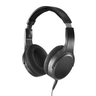 Zwarte over-ear hoofdtelefoon met zachte oorkussens en kabel