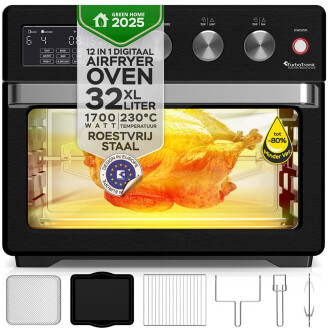 TurboTronic airfryer oven zwart in zwarte uitvoering met 32 liter capaciteit en krachtige 1700 watt prestaties.