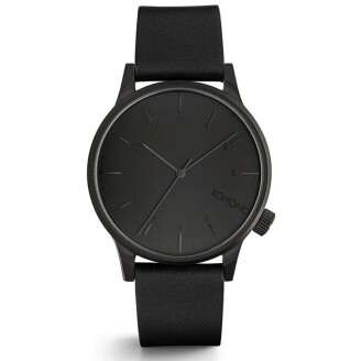Komono Winston zwart herenhorloge met zwarte leren band – voorkant wijzerplaat