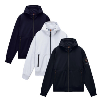 Napapijri Softshell Jacket Melville in zwart, wit en marineblauw, overzicht van verschillende kleurvarianten.
