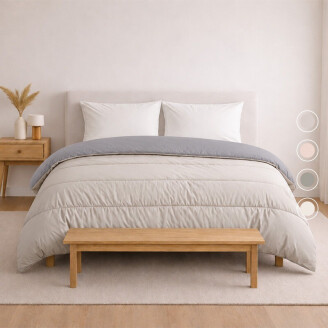 SnoozyBed Wasbaar All Year Dekbed Earth & Mist sfeerbeeld met kleurbolletjes