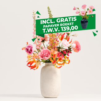 Blooming Good Zijden Kunstboeket SS.37 met gratis papaverboeket, kleurrijk zijden boeket in warme zomerse tinten.