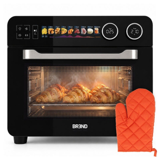 BREND BR-2234 Airfryer Oven met croissants en meegeleverde ovenhandschoen.