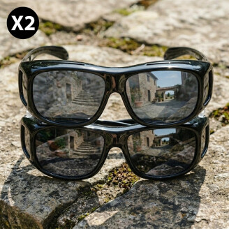 Set van 2 Overzetzonnebrillen voor Brildragers | Unisex | UV400 Bescherming | Zwarte Glazen