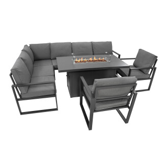 Aluminium 7-zits Loungeset met Vuurtafel