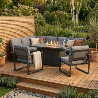 Aluminium 7-zits Loungeset met Vuurtafel