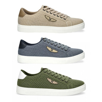 PME Legend Beechburd herensneaker in blauw, beige en olijfgroen.