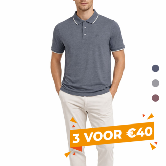 Heren polo Mario Russo Alessio met knoopjes in blauw met beige broek