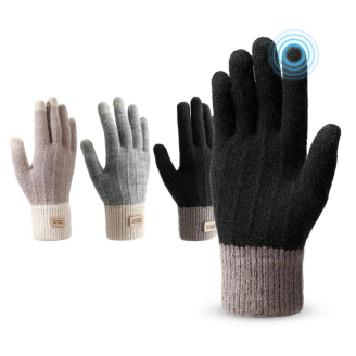 Mario Russo TouchGrip winterhandschoenen in beige, grijs en zwart met touchscreen-vingertoppen voor smartphonegebruik.